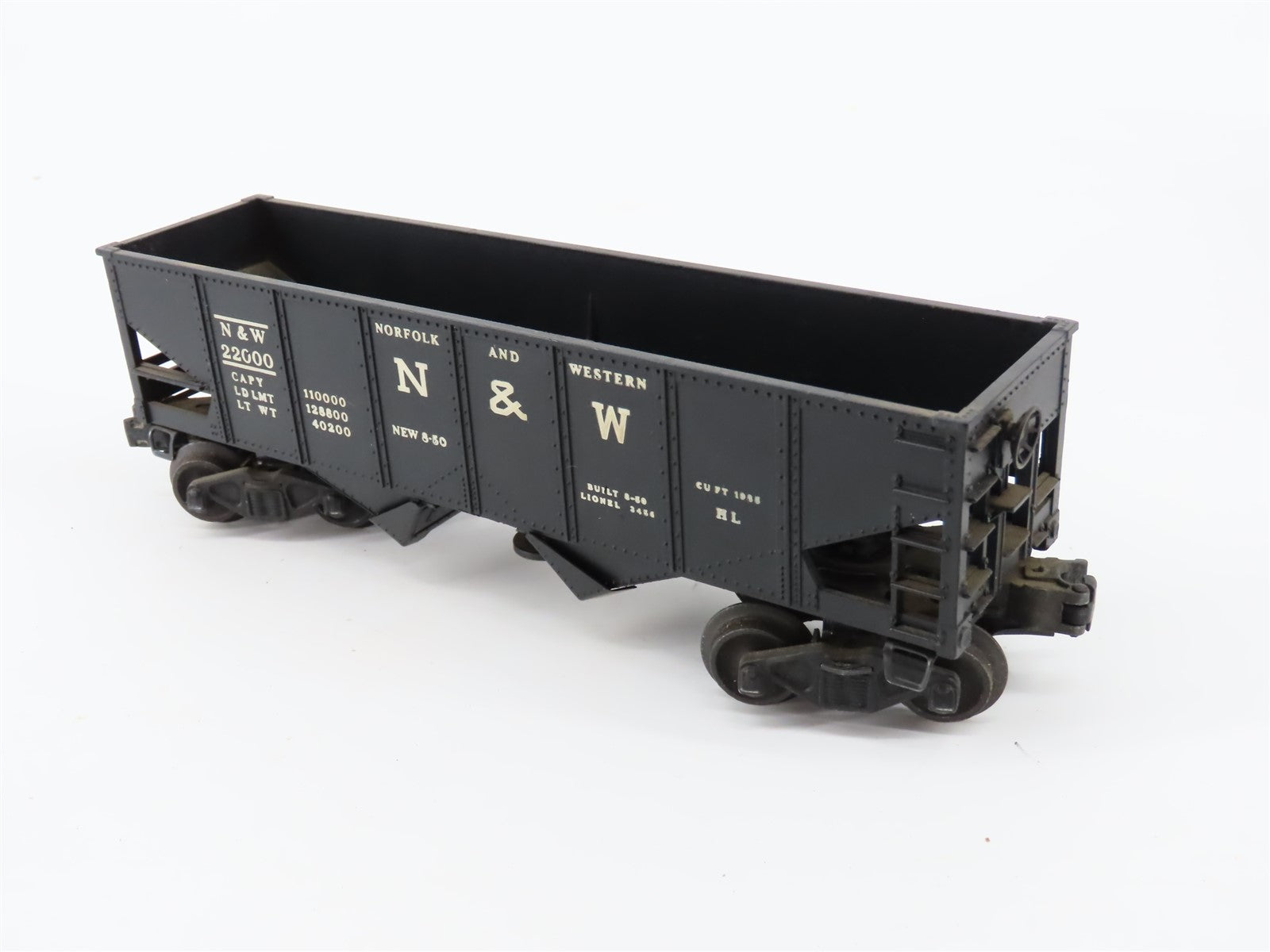 O Gauge 3-Rail Lionel 3456 N&W Norfolk & Western 2-Bay Operating Hopper #22000