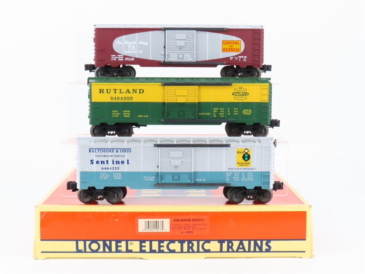 O Gauge 3-Rail Lionel 6-19276 CG/B&amp;O/RUT Single Door Series V Box Car - Set of 3