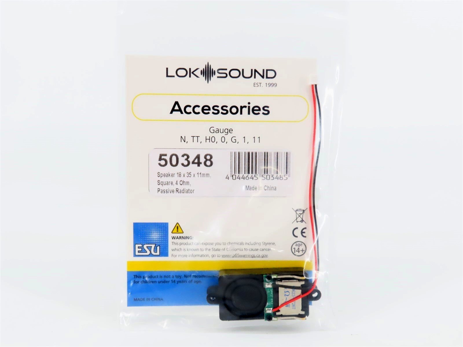 ESU LokSound 50348 Rectangular 18 x 35 x 11mm Speaker - 4 Ohm w/Passive Radiator