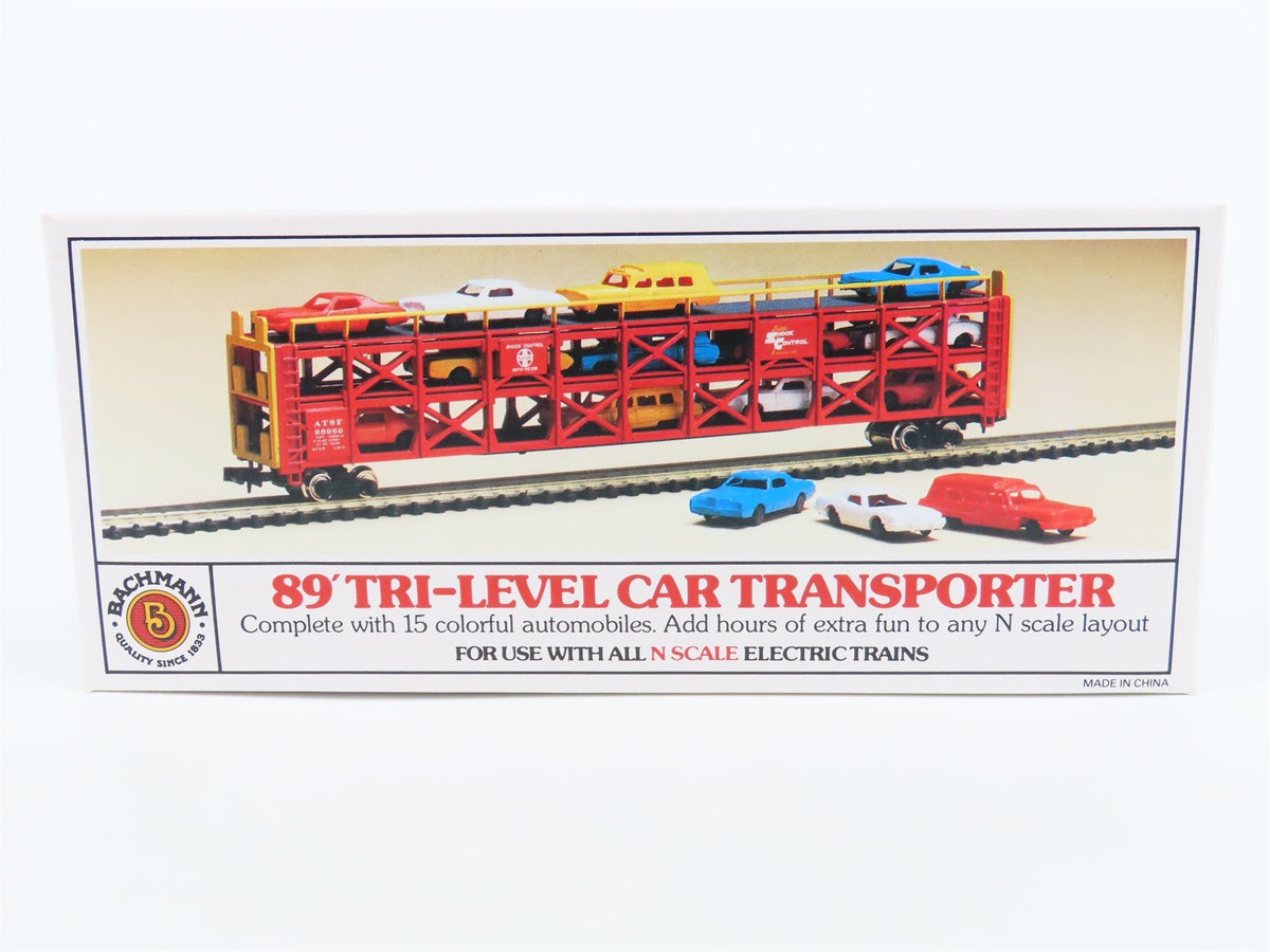 N Scale Bachmann 46502 ATSF Santa Fe 89&#39; Tri-Level Car Transporter Car #88969