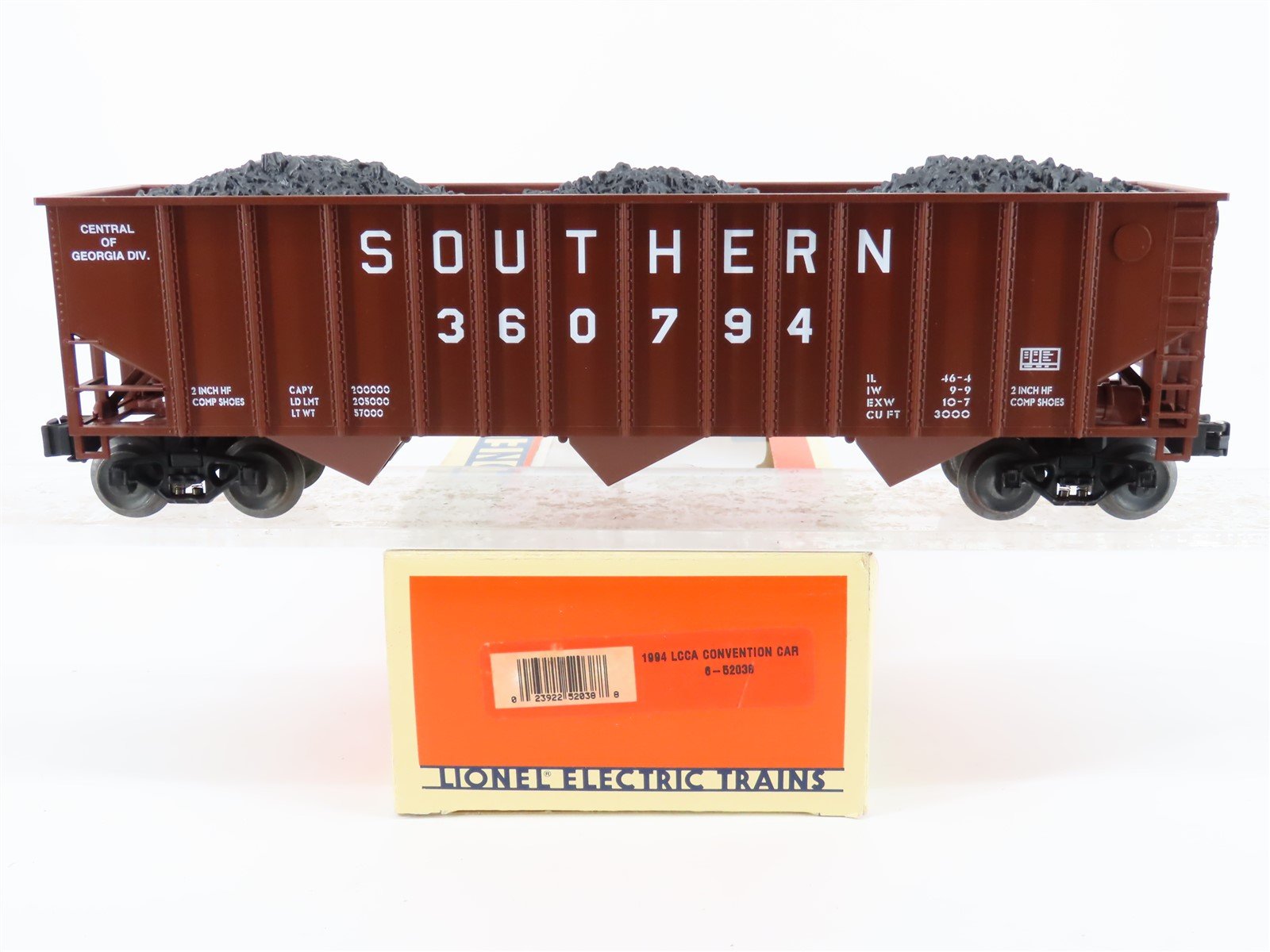 O Gauge 3-Rail Lionel 6-52038 LCCA 1994 SOU Southern 3-Bay Open Hopper #360794