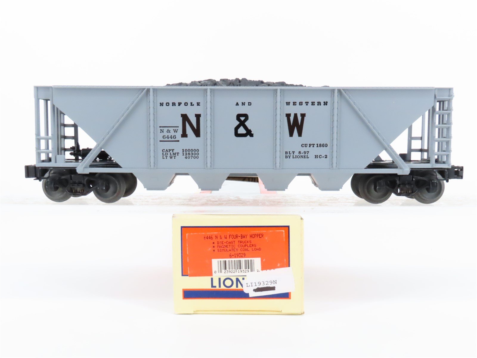 O Gauge 3-Rail Lionel 6-19329 N&W Norfolk & Western 4-Bay Hopper #6446 w/ Load