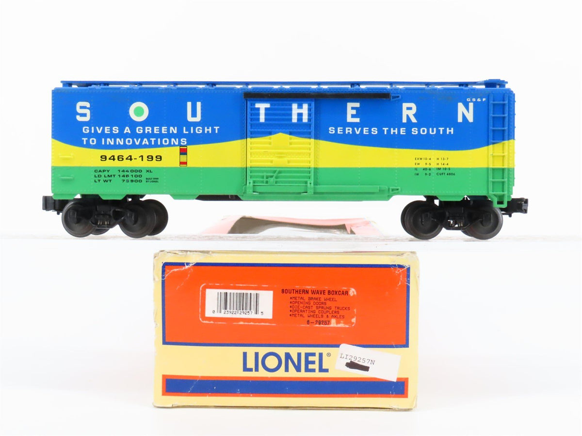 O Gauge 3-Rail Lionel #6-29257 SOU Southern Green Light &quot;Wave&quot; Box Car #9464-199