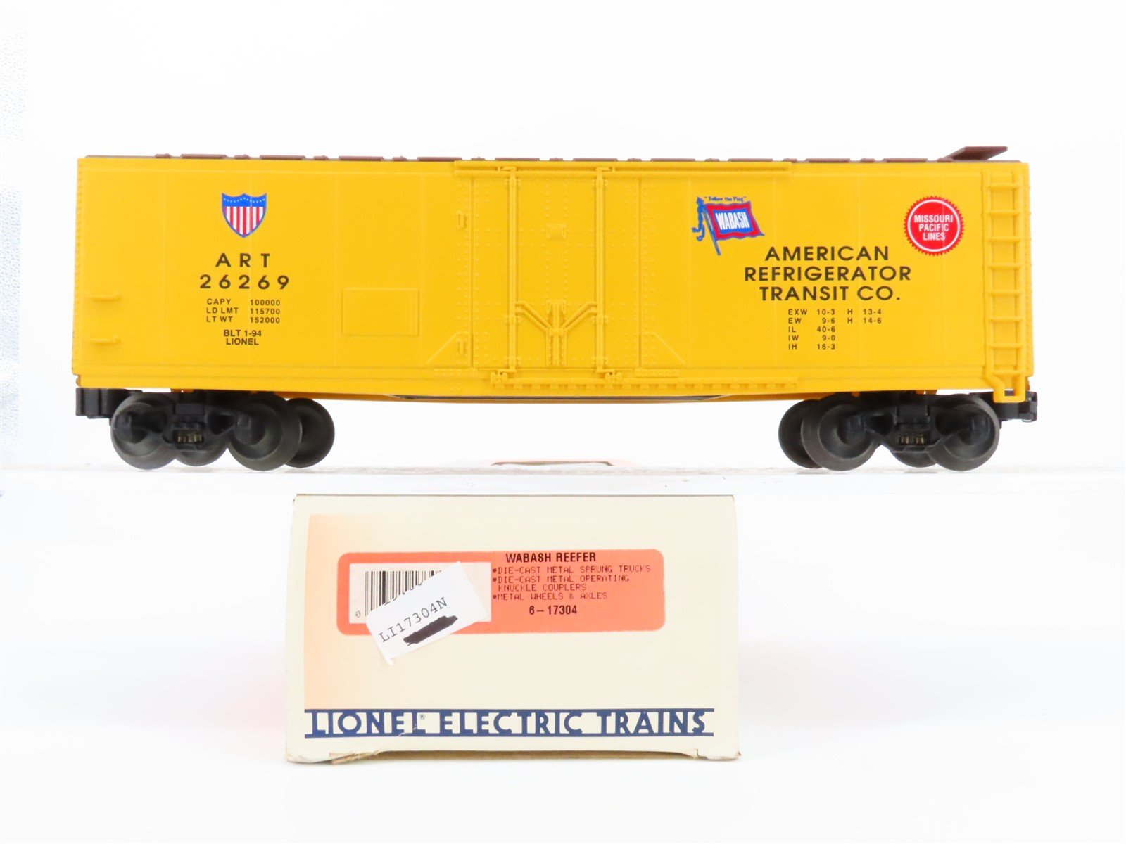 O Gauge 3-Rail Lionel #6-17304 WAB MP UP ART Wabash Reefer #26269