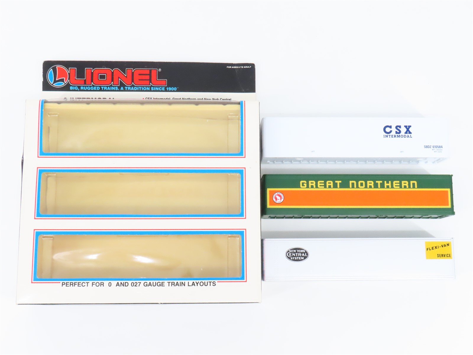 O Scale Lionel 6-12826 CSX / GN / NYC Intermodal Containers - Set of 3