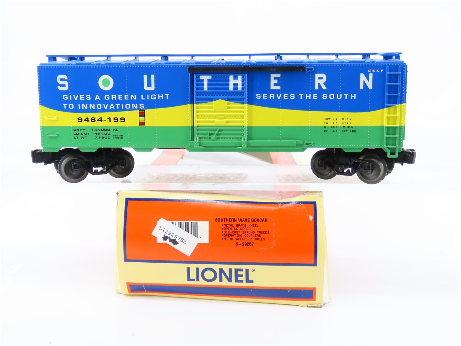 O Gauge 3-Rail Lionel 6-29257 SOU Southern Wave Single Door Box Car #9464-199