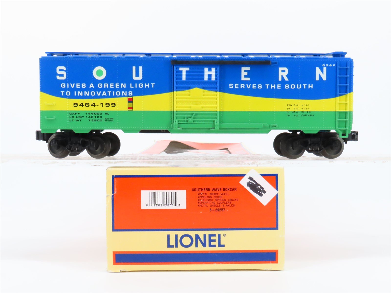 O Gauge 3-Rail Lionel 6-29257 SOU Southern Wave Single Door Box Car #9464-199