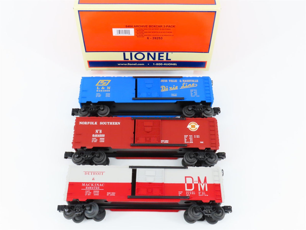 O Gauge 3-Rail Lionel #6-39253 NS L&amp;N D&amp;M 6464 Boxcar Archive 3-Pack Set