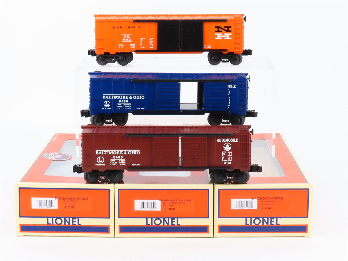 O Gauge 3-Rail Lionel #6-39227 B&amp;O NH Double Door Automobile Box Cars 3-Pack