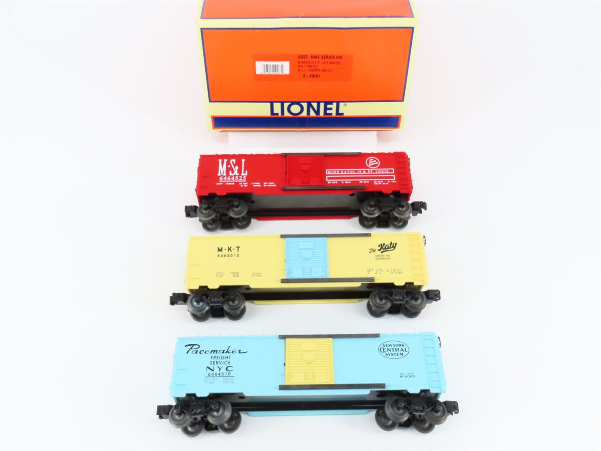 O Gauge 3-Rail Lionel #6-29267 NYC MKT M&amp;StL Asst. 6464 Series VIII Box Car 3-Pk