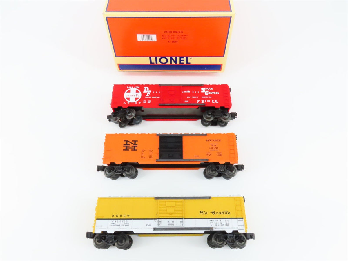 O Gauge 3-Rail Lionel #6-29289 NH ATSF D&amp;RGW 6464 BC Series IX Box Car 3-Pack