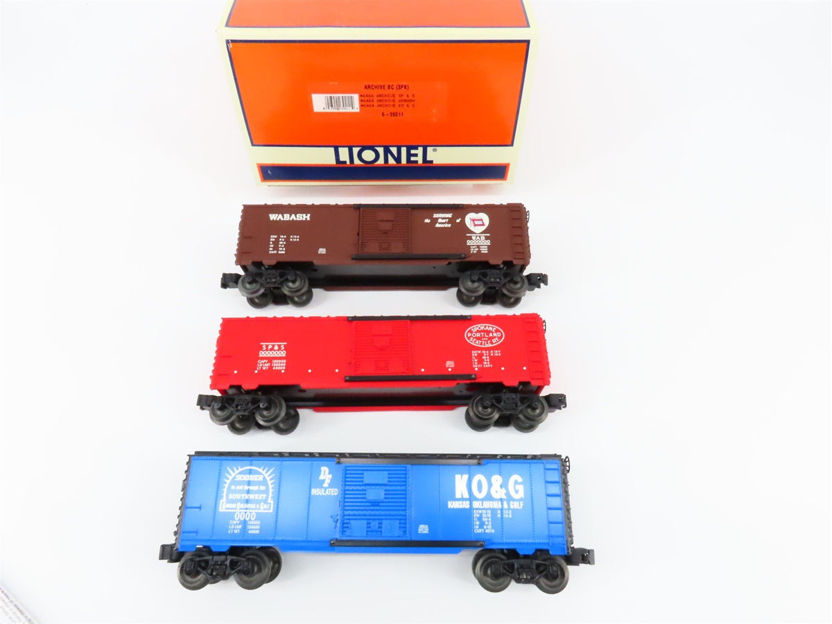 O Gauge 3-Rail Lionel #6-39211 SP&amp;S WAB KO&amp;G 6464 Archive BC Box Car 3-Pack