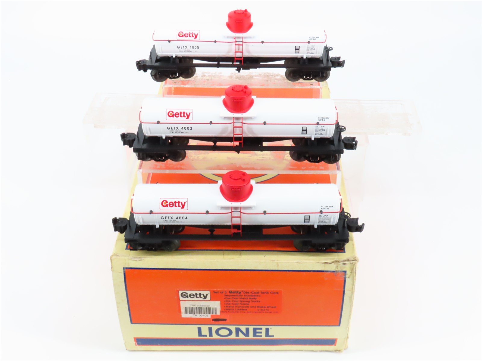 O Gauge 3-Rail Lionel #6-26973 GETX Getty Die-Cast Single Dome Tank Cars 3-Pack