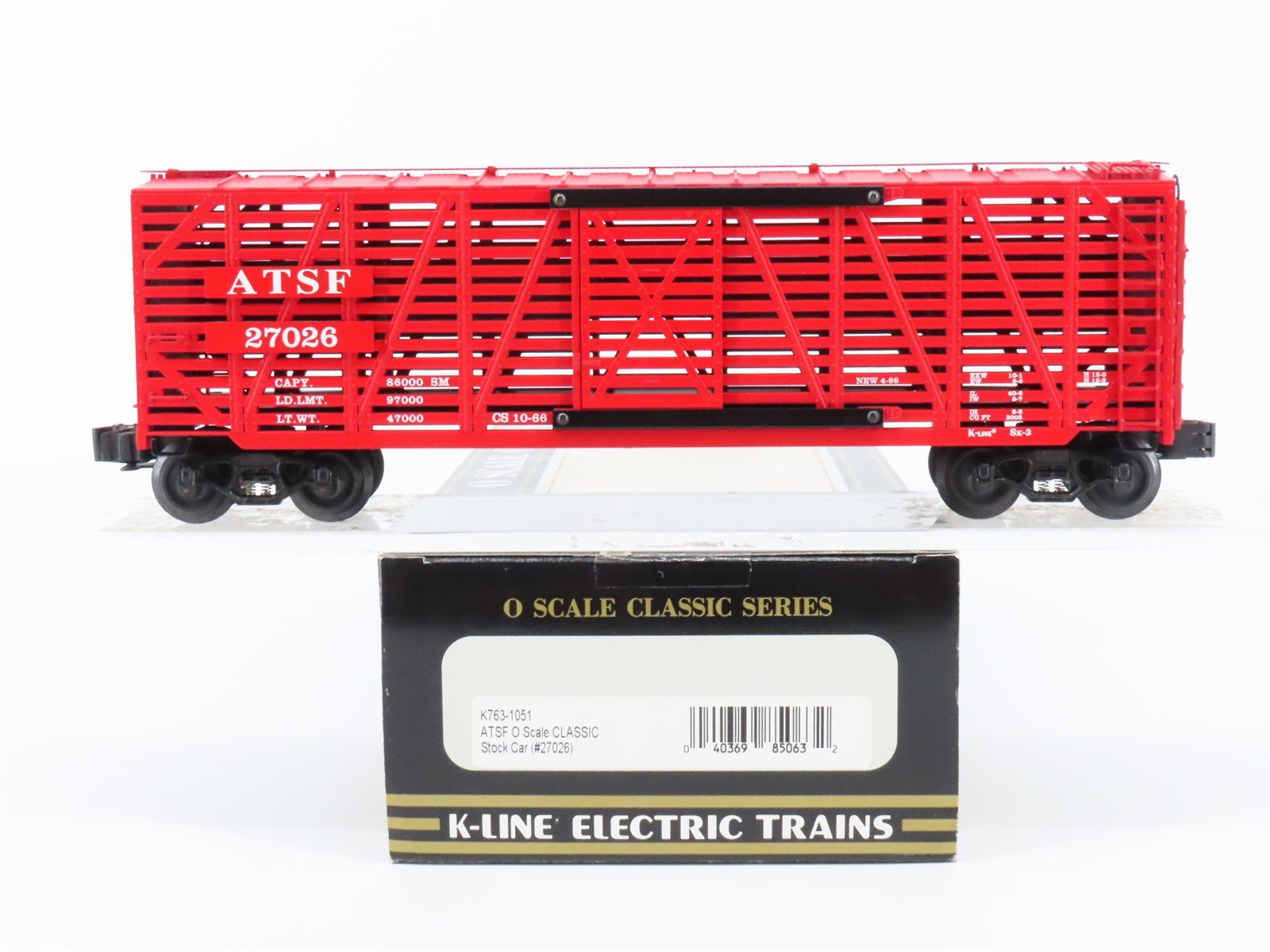 O Gauge 3-Rail K-Line K763-1051 ATSF Santa Fe Stock Car #27026