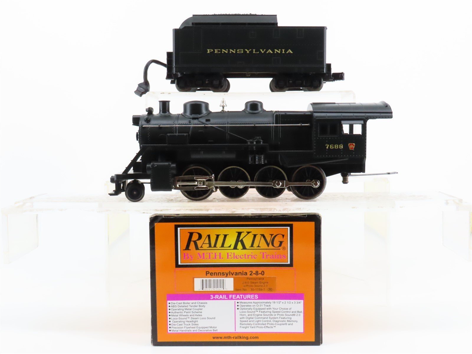 O Gauge 3-Rail MTH 30-1159-1 PRR Railway 2-8-0 Steam Loco #7688 Needs Battery