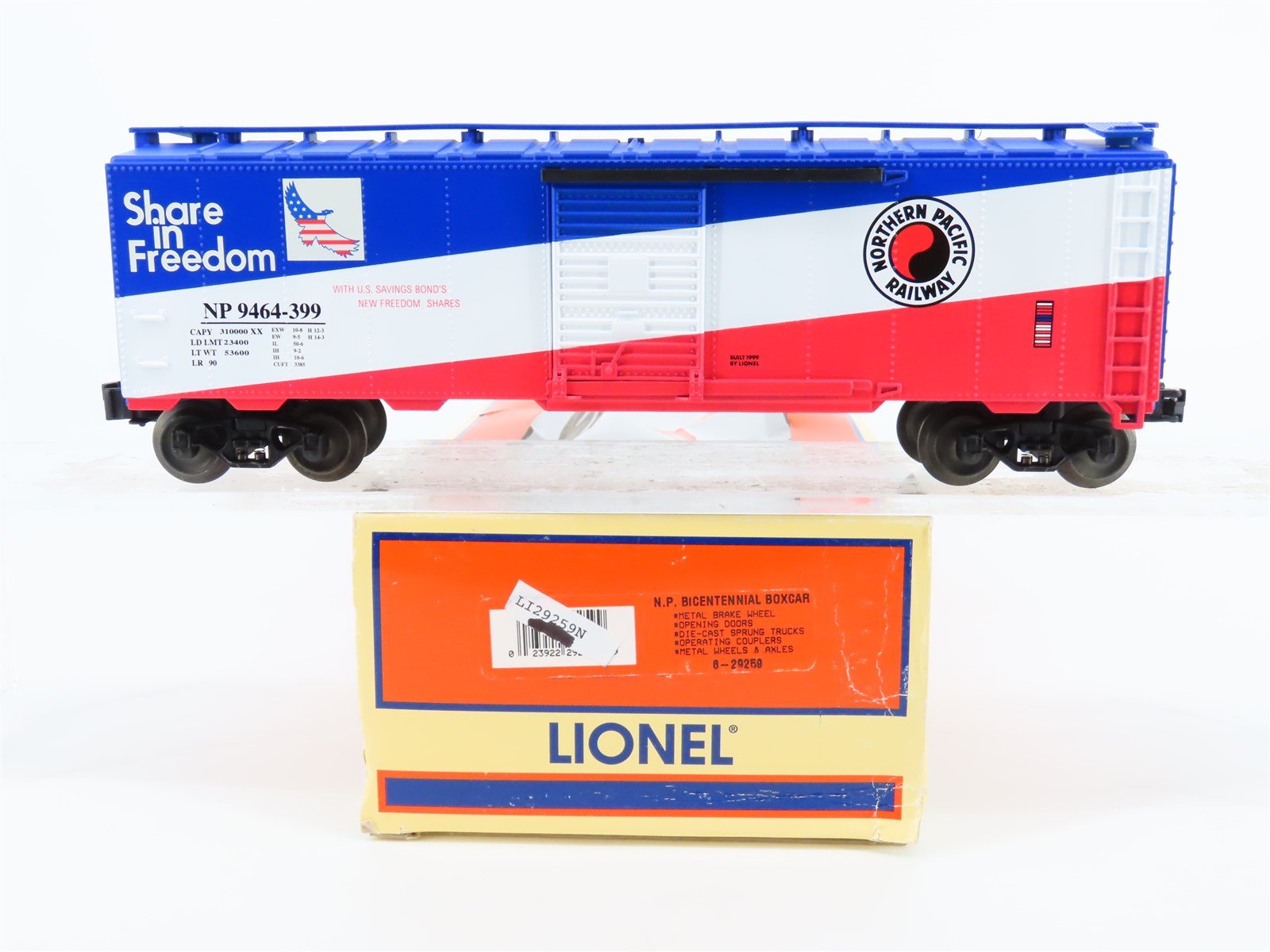 O Gauge 3-Rail Lionel #6-29259 NP "Share in Freedom" Bicentennial Box Car