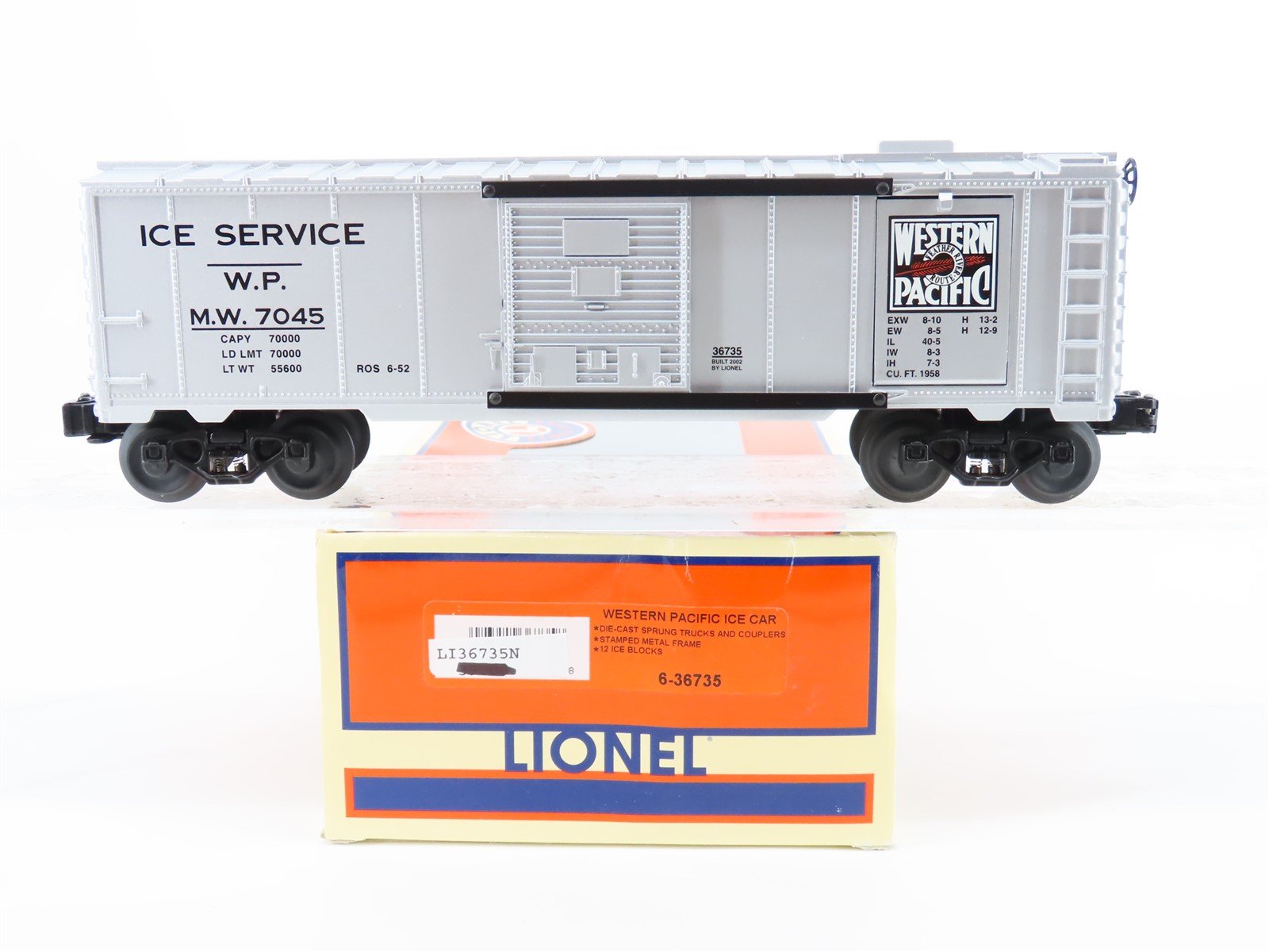 O Gauge 3-Rail Lionel #6-36735 WP "Feather River Route" Ice Car w/ Ice Blocks