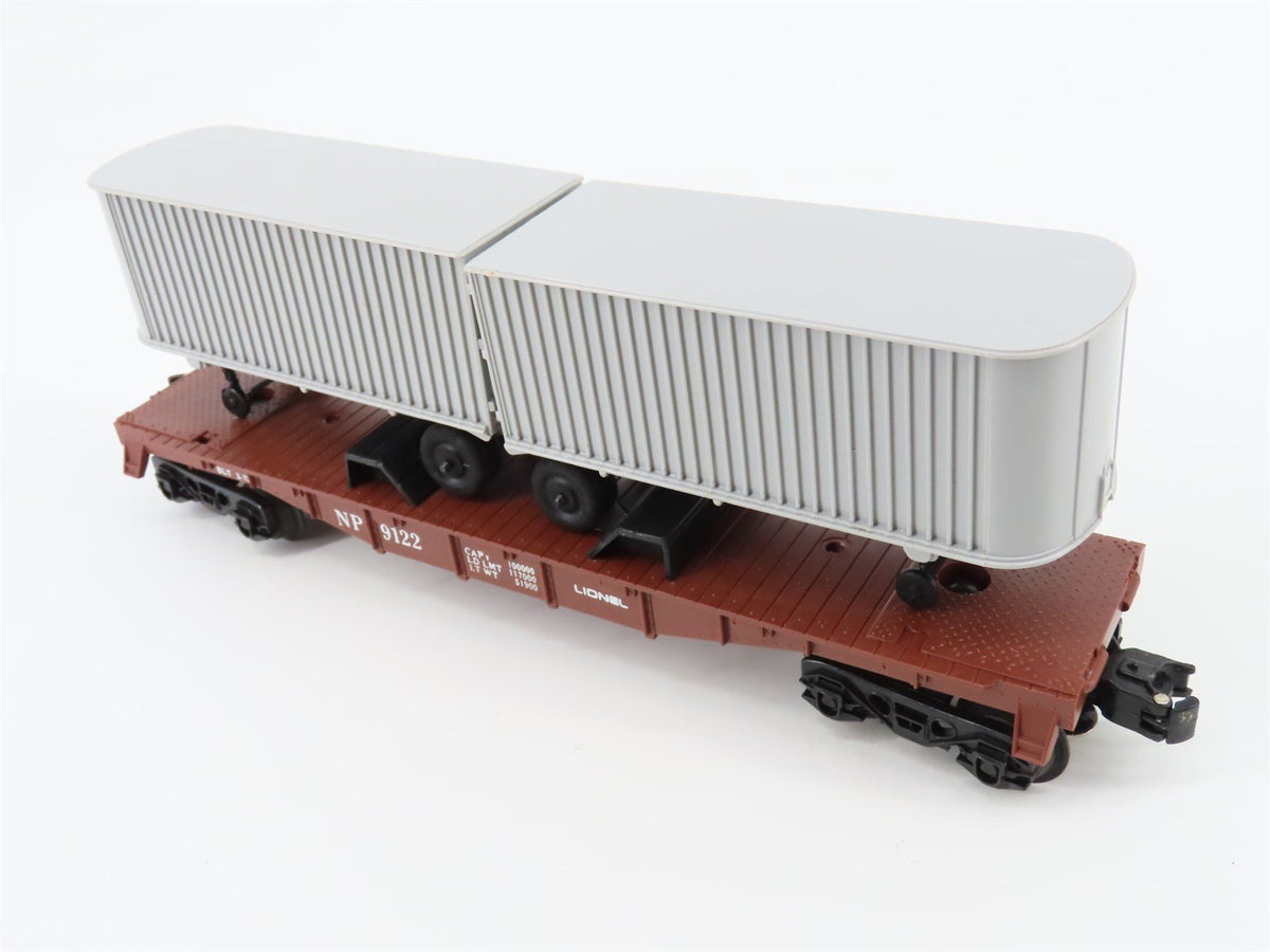 O Gauge 3-Rail Lionel #6-9122 NP Northern Pacific Flat Car #9122 w/ Vans