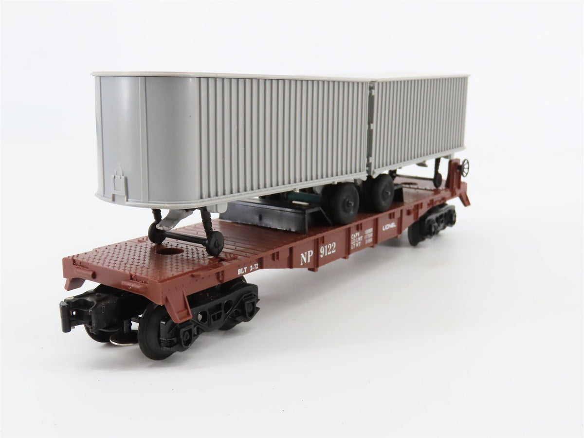 O Gauge 3-Rail Lionel #6-9122 NP Northern Pacific Flat Car #9122 w/ Vans