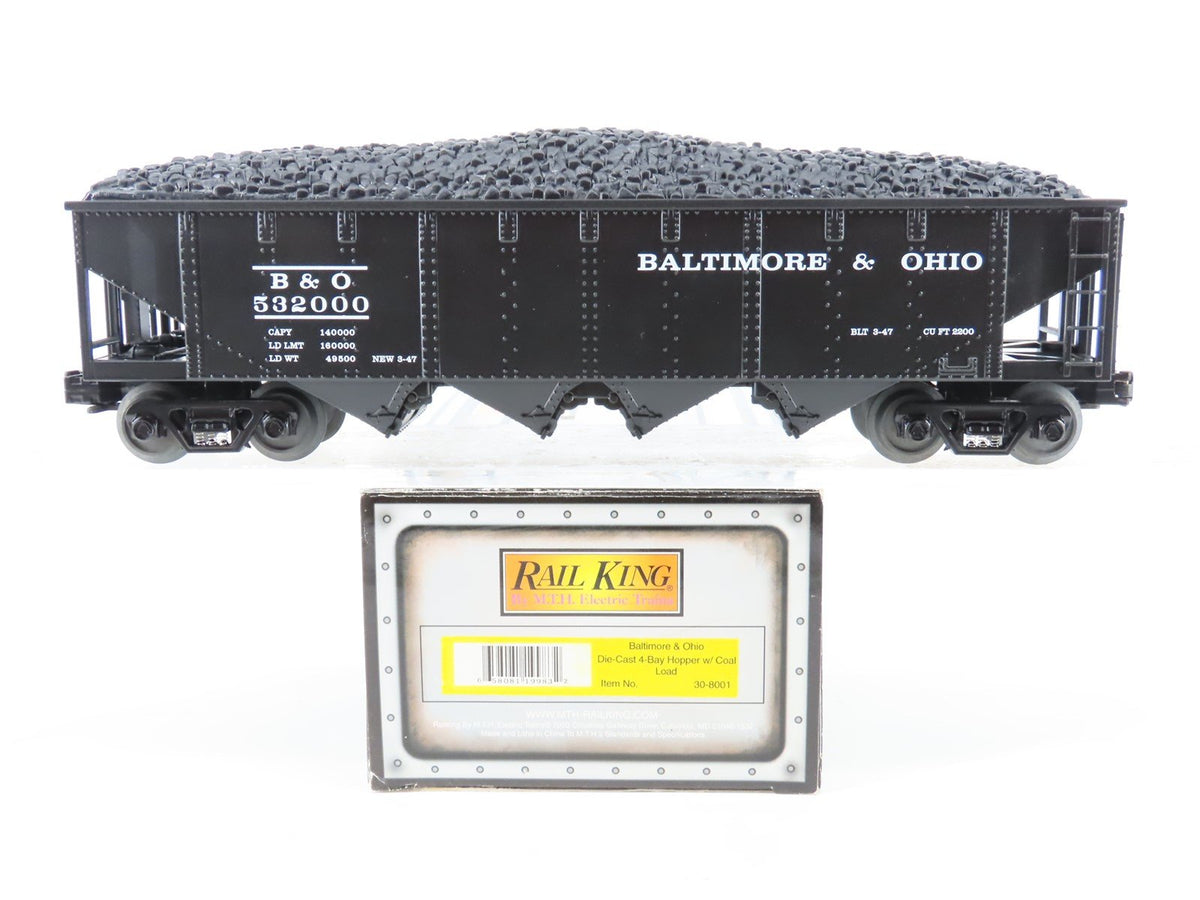 O Gauge 3-Rail MTH Rail King #30-8001 Die-Cast B&amp;O 4-Bay Hopper #532000 w/ Load