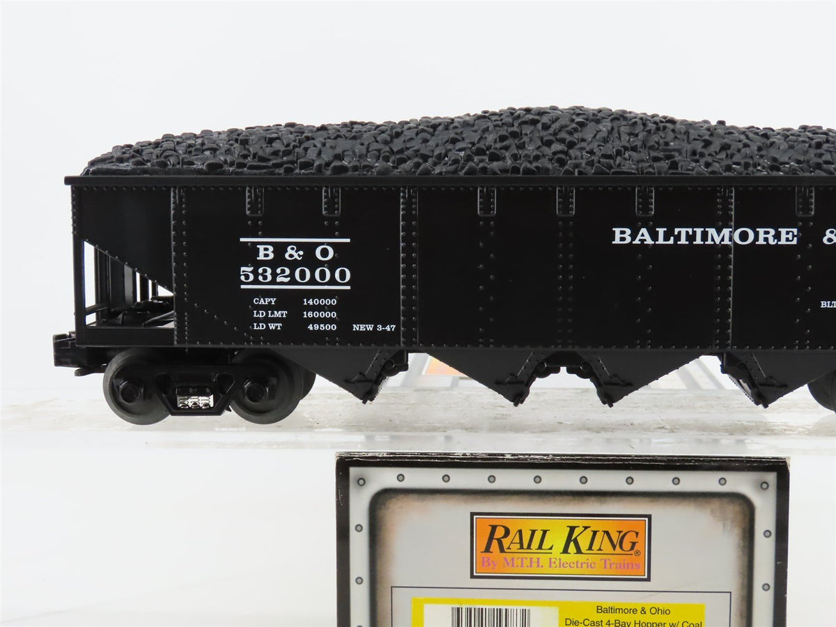 O Gauge 3-Rail MTH Rail King #30-8001 Die-Cast B&amp;O 4-Bay Hopper #532000 w/ Load