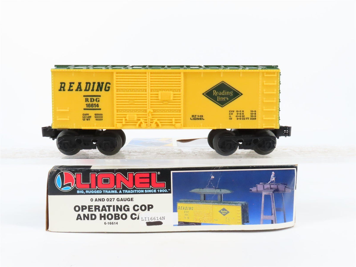 O Gauge 3-Rail Lionel 6-16614 RDG Reading Operating Cop &amp; Hobo Box Car #16614