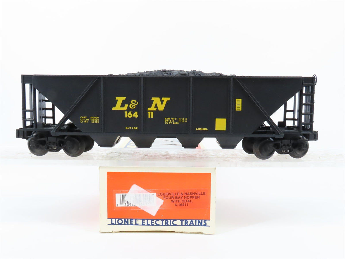 O Gauge 3-Rail Lionel #6-16411 L&amp;N Louisville &amp; Nashville 4-Bay Hopper w/ Coal