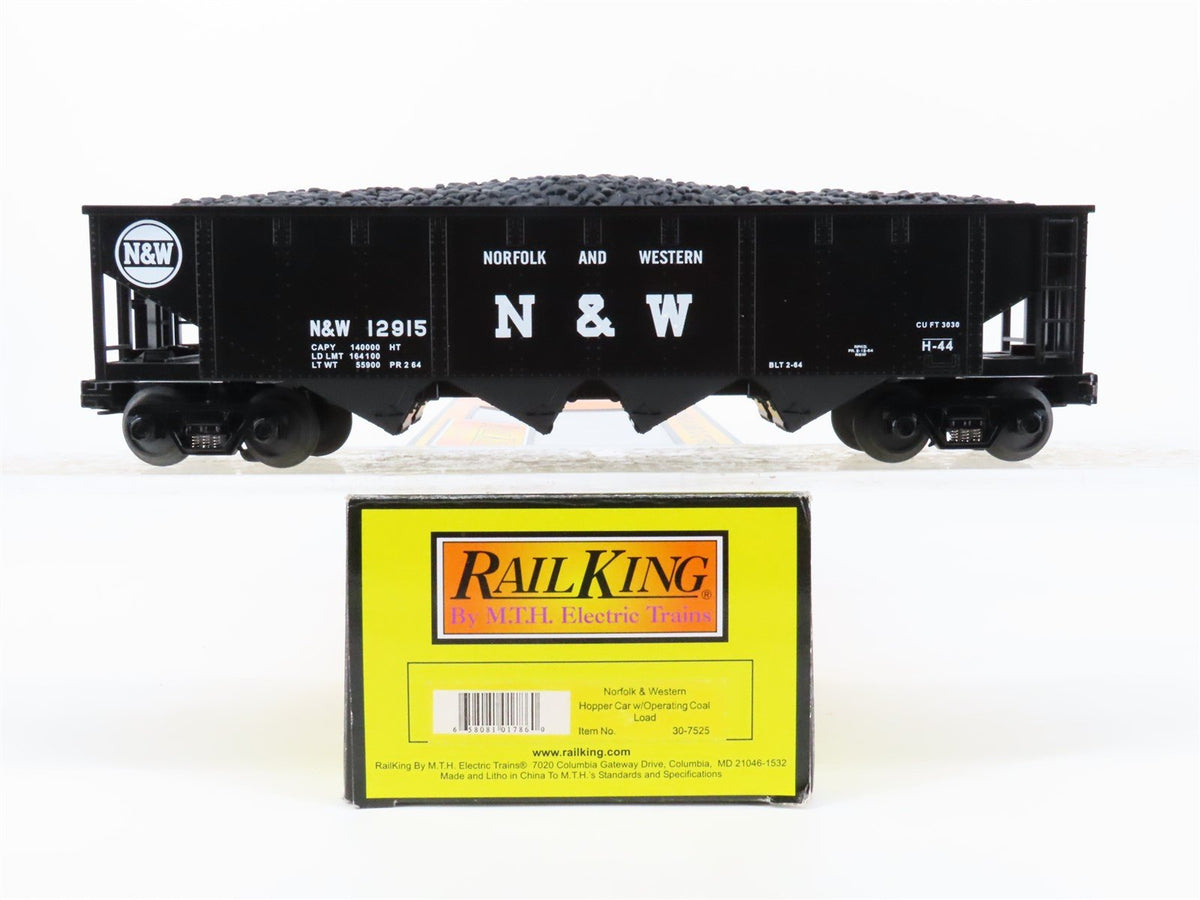 O Gauge 3-Rail MTH Rail King 30-7525 N&amp;W 4-Bay Hopper #12915 w/ Operating Load