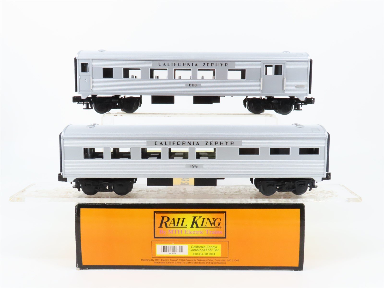 O27 Gauge 3-Rail MTH Rail King #30-6054 California Zephyr 2-Car Passenger Set