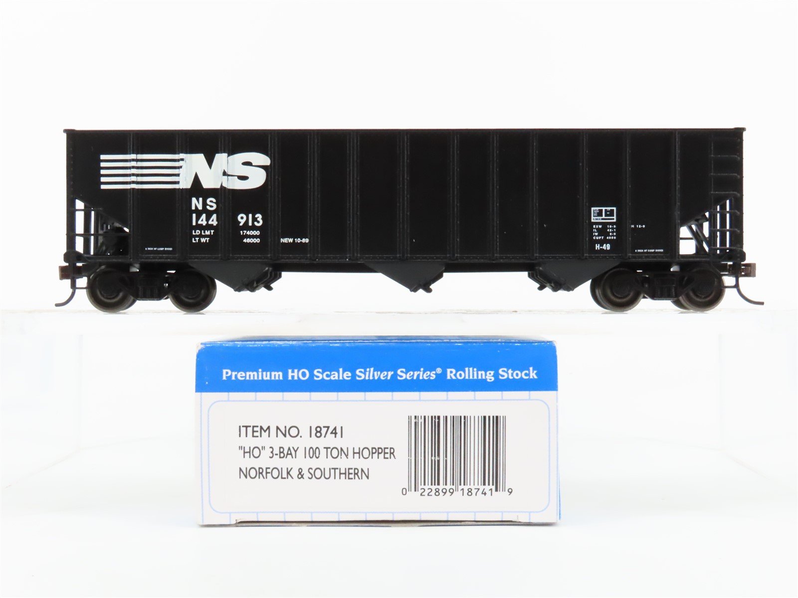 HO Bachmann Silver #18741 NS Norfolk Southern 3-Bay Hopper #144913 w/ Load