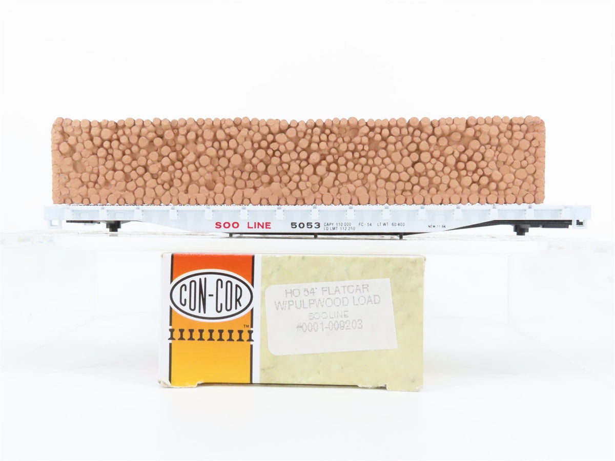 HO Scale Con-Cor Kit #0001-009203 SOO Line 54&#39; Flat Car #5053 w/ Pulpwood Load