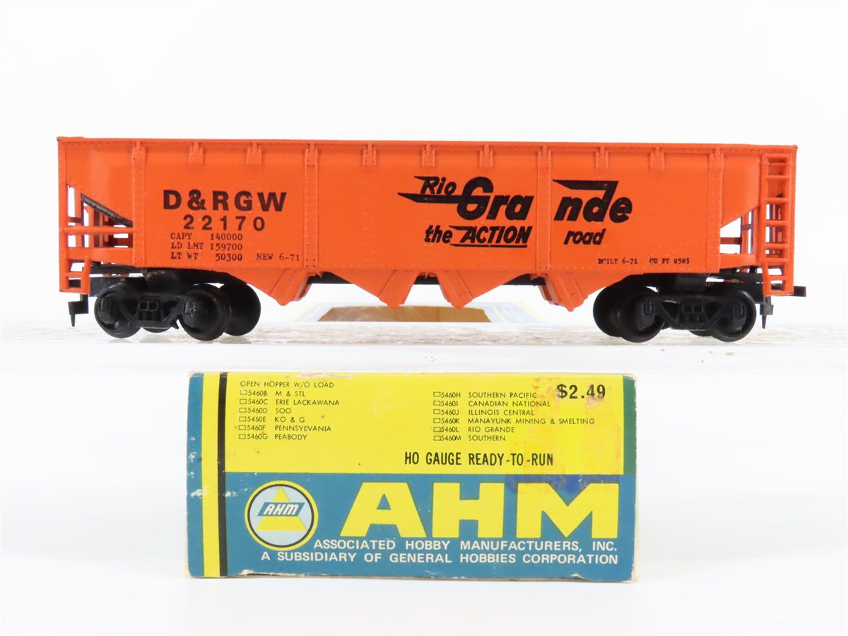 HO Scale AHM 5460L D&amp;RGW Rio Grande 4-Bay Open Hopper #22170