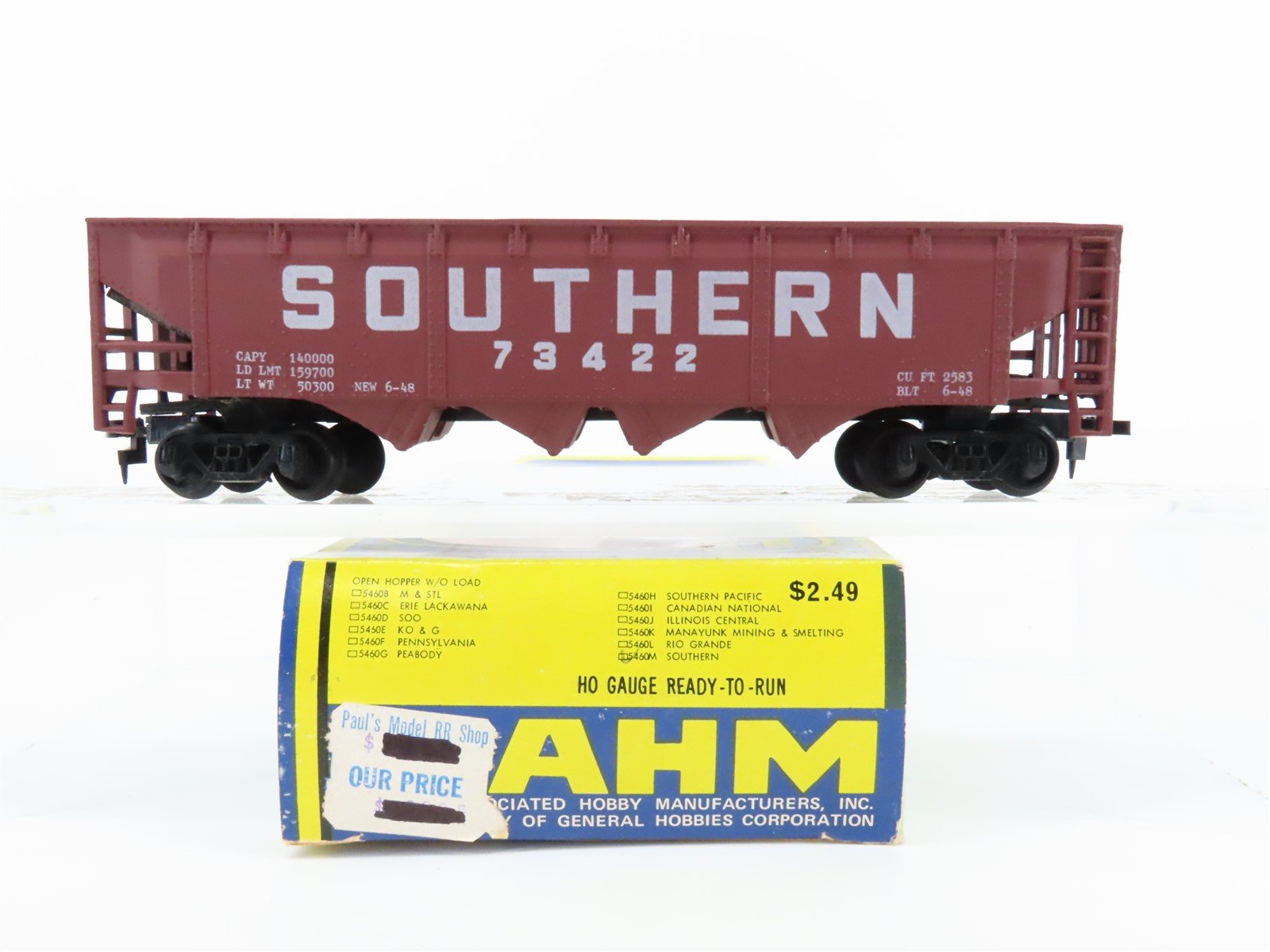 HO Scale AHM #5460M SOU Southern Railway 4-Bay Open Hopper #73422