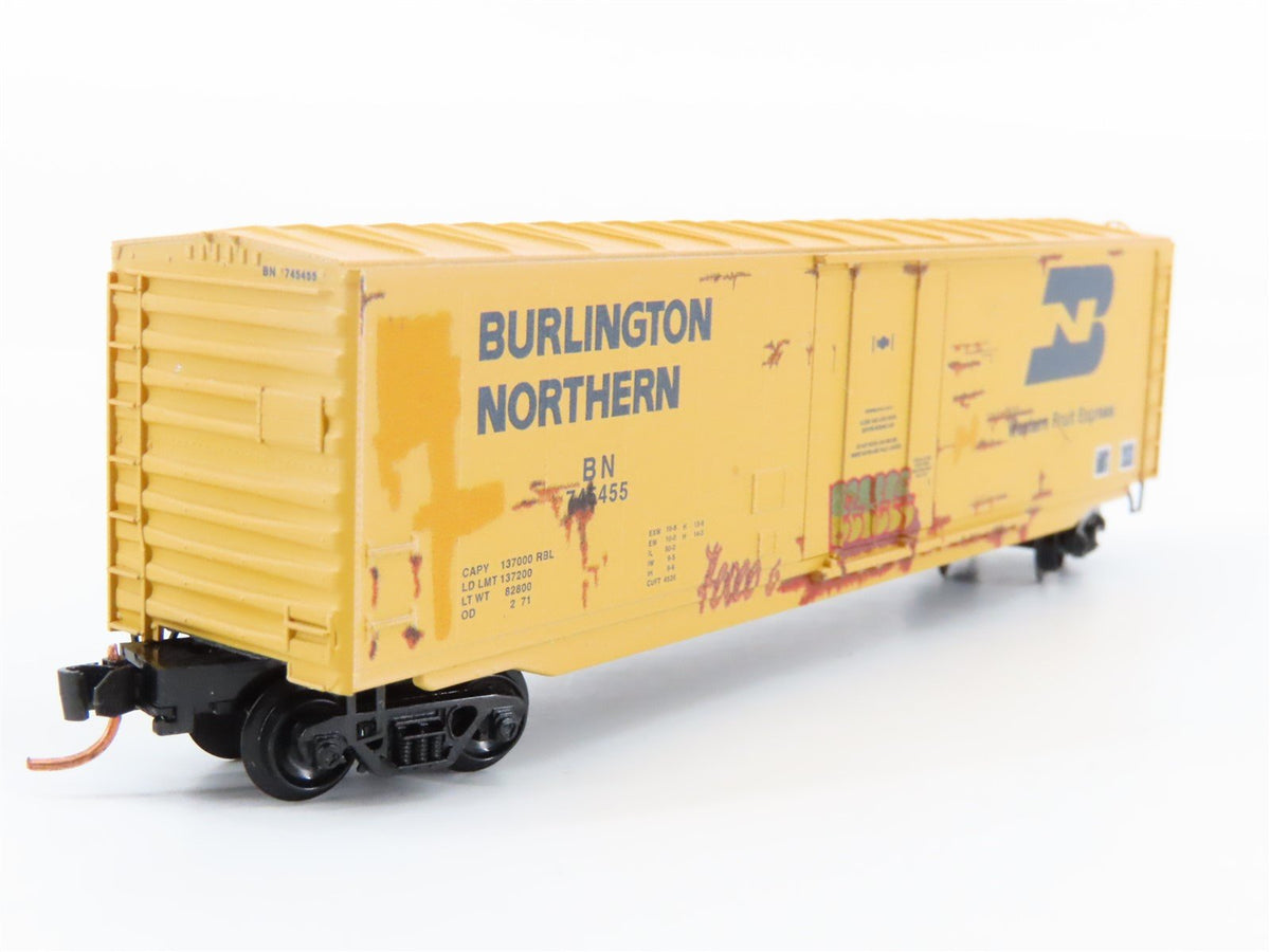 N Scale Micro-Trains MTL 03844162 BN 50&#39; Plug Door Box Car #745455 w/ Graffiti