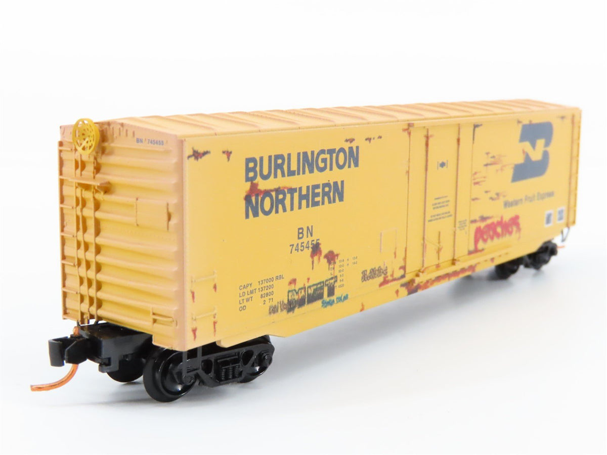 N Scale Micro-Trains MTL 03844162 BN 50&#39; Plug Door Box Car #745455 w/ Graffiti