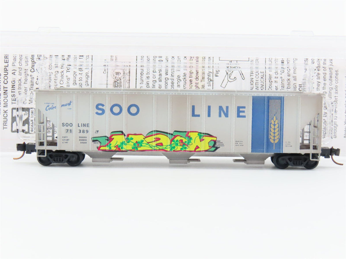 N Micro-Trains MTL #09944110 SOO Line 3-Bay Hopper #71389 - Weathered &amp; Graffiti