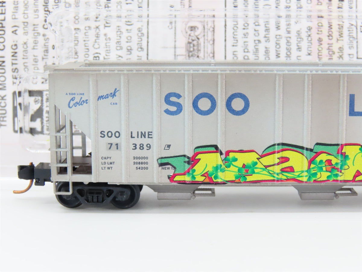 N Micro-Trains MTL #09944110 SOO Line 3-Bay Hopper #71389 - Weathered &amp; Graffiti