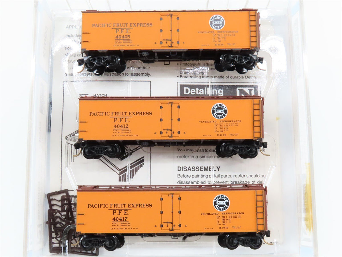 N Micro-Trains MTL 59012 PFE Pacific Fruit Express 40&#39; Steel Reefers 3-Car Set