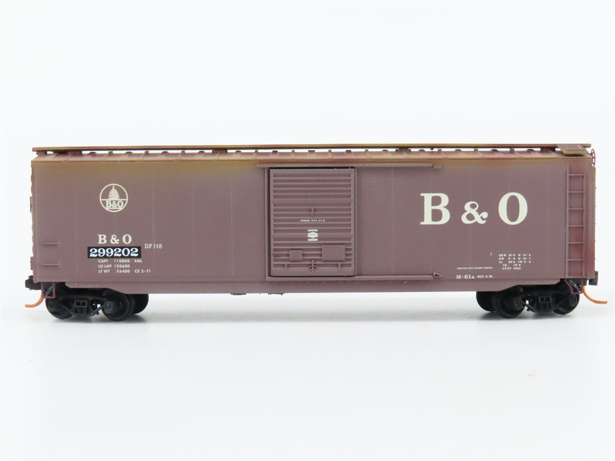 N Scale Micro-Trains MTL 03144390 B&amp;O Baltimore &amp; Ohio Boxcar #299202 Weathered