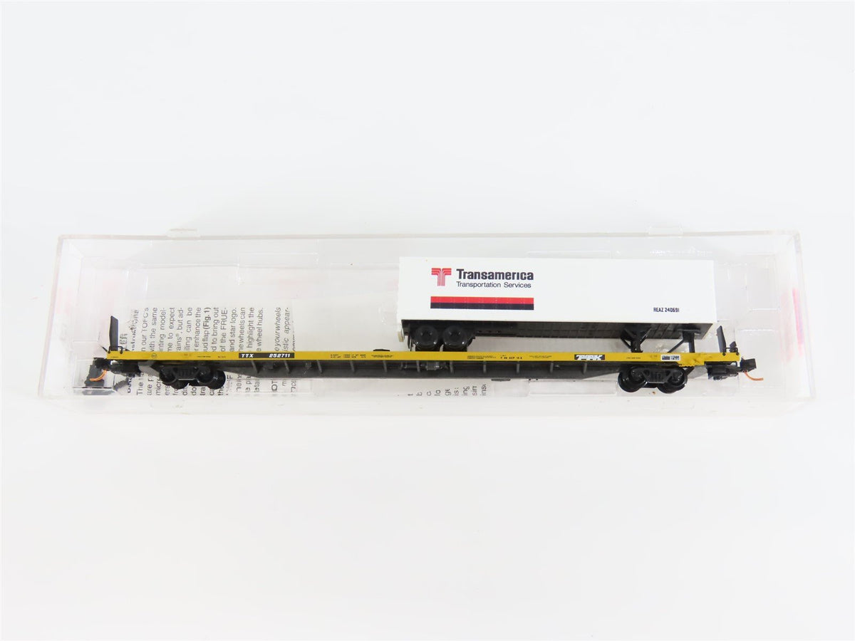 N Micro-Trains MTL 07100524 TTX Trailer Train 89&#39; 4&quot; Flat Car #252711 w/ Trailer