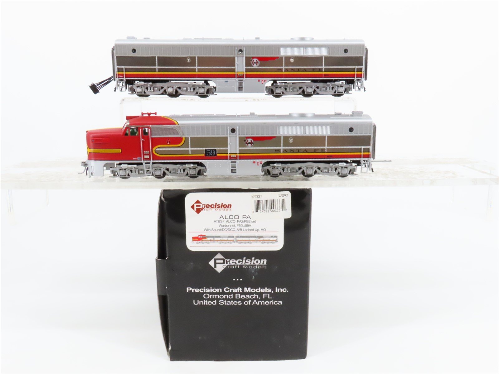 HO Scale Precision 337 ATSF Santa Fe Alco PA A/B Diesel Locomotive Set w/ DCC