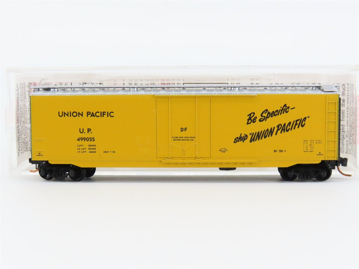 N Micro-Trains MTL #03200390 UP Union Pacific &quot;Be Specific&quot; 50&#39; Box Car #499055