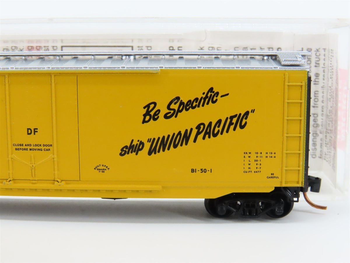 N Micro-Trains MTL #03200390 UP Union Pacific &quot;Be Specific&quot; 50&#39; Box Car #499055