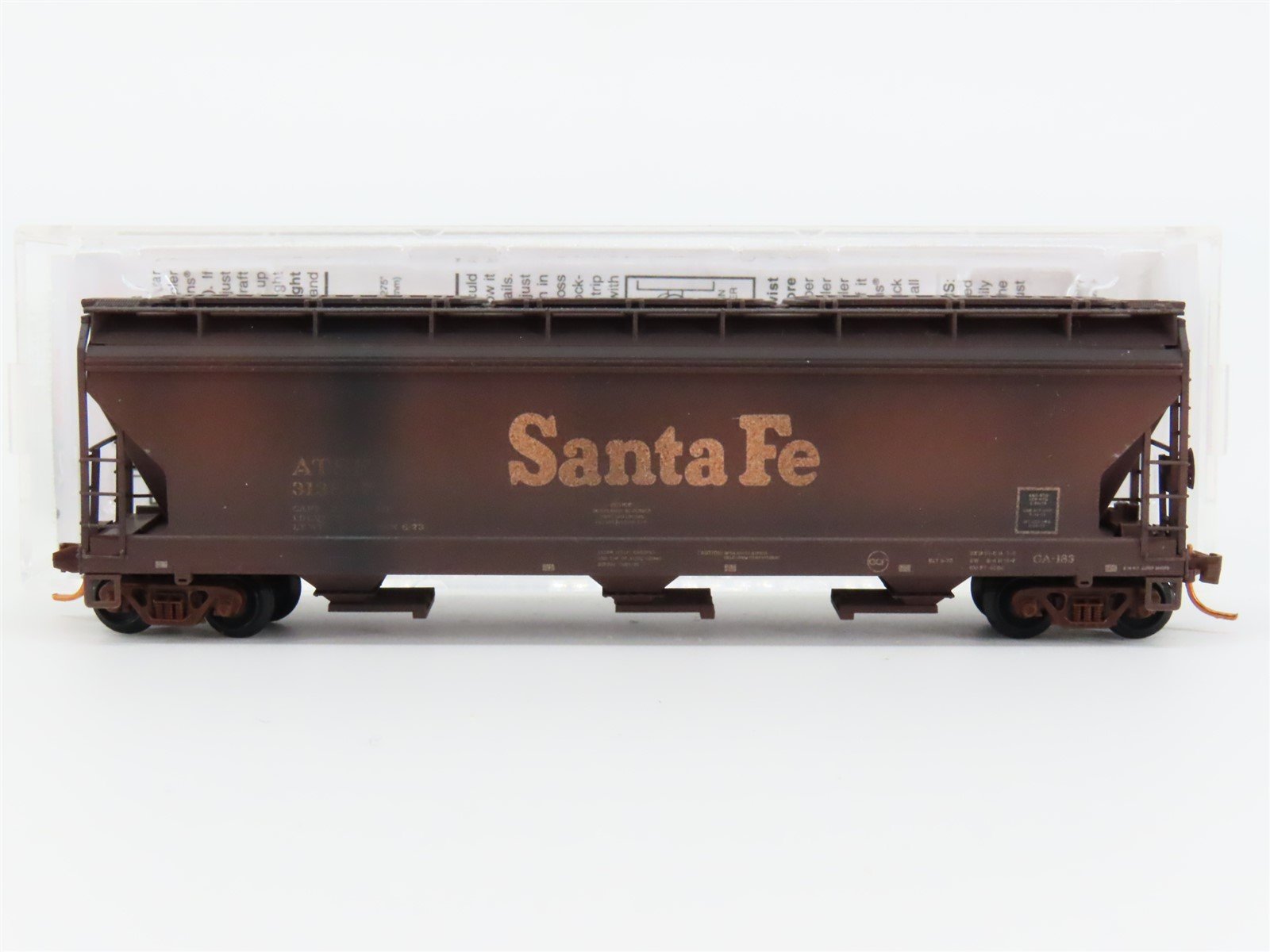 N Micro-Trains MTL #09444102 ATSF Santa Fe 3-Bay Hopper - Weathered & Graffiti