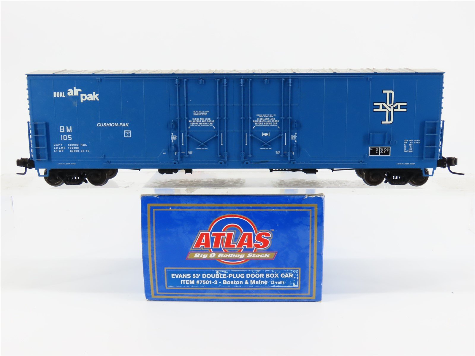 O Scale 2-Rail Atlas 7501-2 BM Boston & Maine 53' Double Plug Door Box Car #105