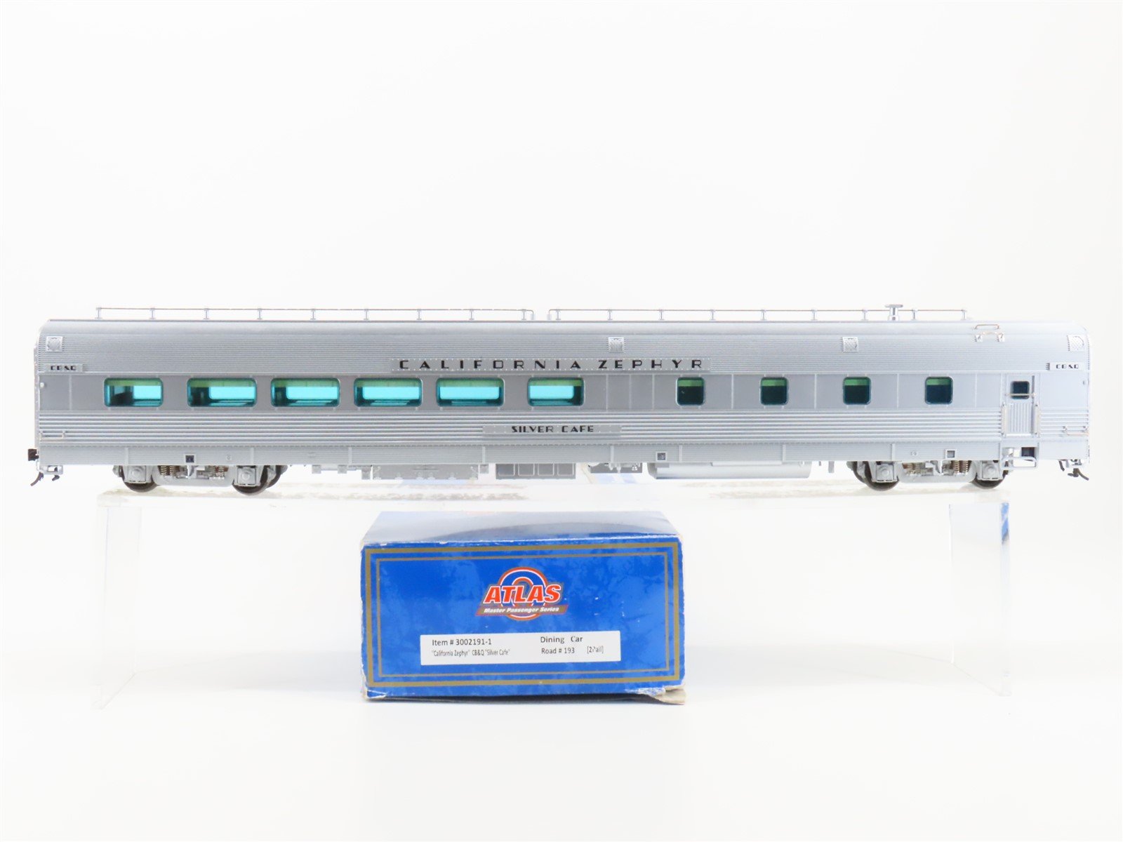 O Scale 2-Rail Atlas 3002191-1 CBQ Railway Dining Passenger Car "Silver Cafe"