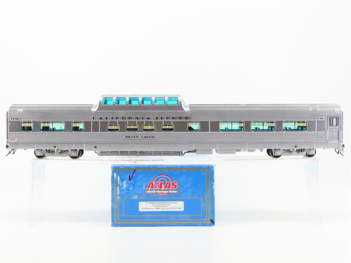 O Scale 2-Rail Atlas 3002151-2 CBQ Railway Dome Passenger Car &quot;Silver Lariat&quot;