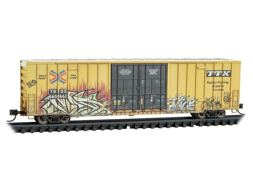 N Micro-Trains MTL 12344017 TTX TBOX 60' Rib-Side Box Car #665661 w/ Graffiti