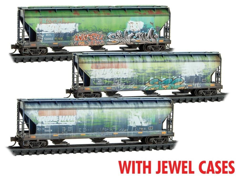 N Micro-Trains MTL 98305077 MRL Montana 3-Bay Covered Hoppers 3-Pack w/ Graffiti