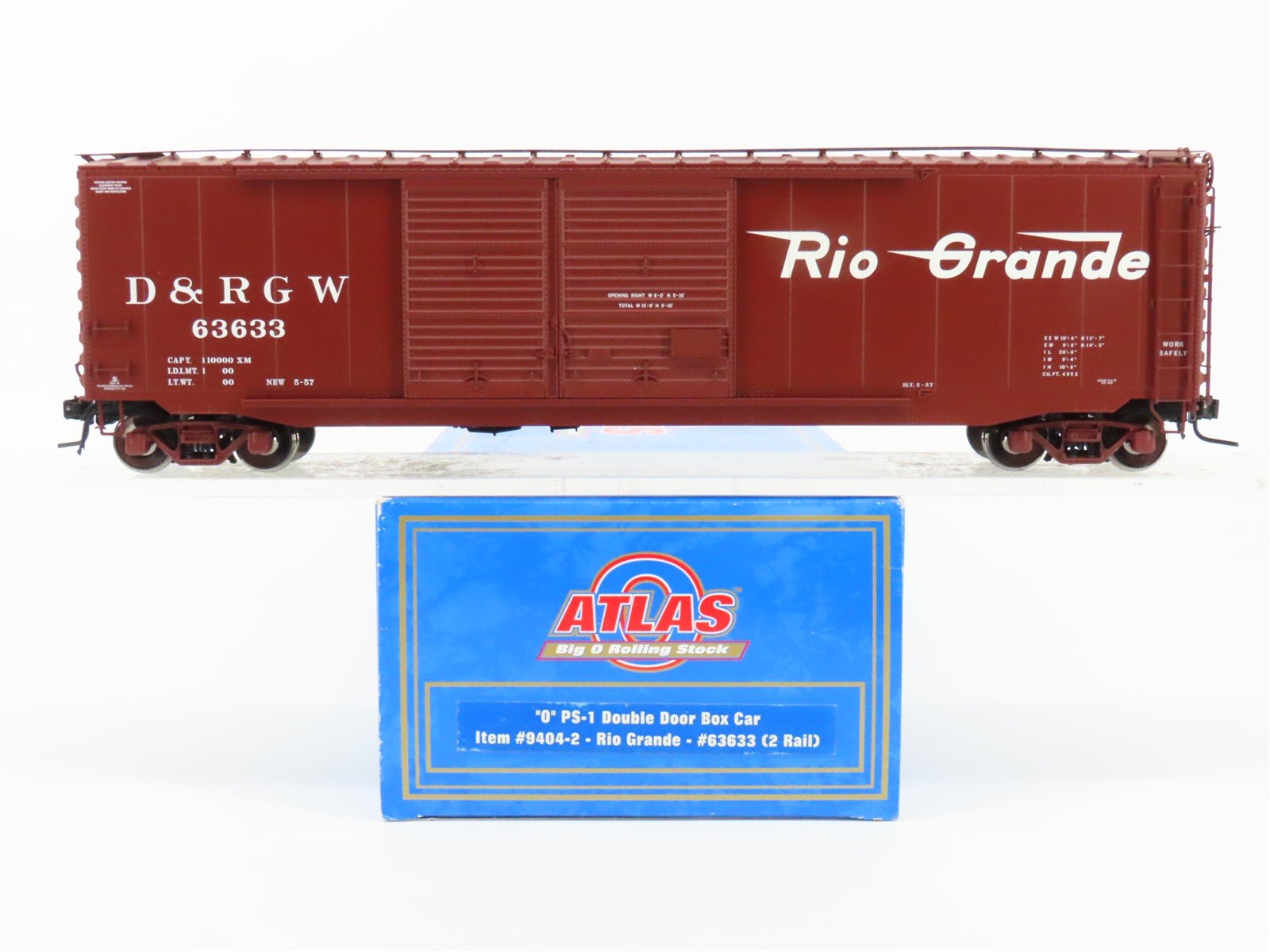 O Scale 2-Rail Atlas 9404-2 D&RGW Rio Grande Railroad Double Door Box Car #63633